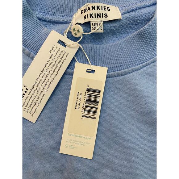 NWT Frankies Bikinis Blue Bennie Crewneck Long Sleeves Sweatshirt Size OS - Picture 3 of 6